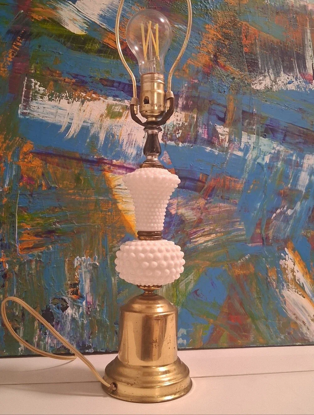 Premium Vintage Lamp Bundle Brass + Hobnail Milk Glass Retro 70s Boho Home Decor